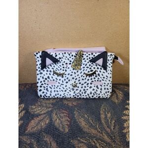 Betsey Johnson Caticorn White, Black, and Pink Wristlet Pouch